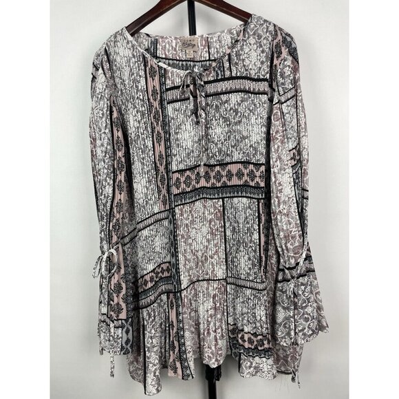 Como Vintage Multicolor Floral Patchwork Pleated Long Sleeve Blouse Size 2X - Picture 1 of 6